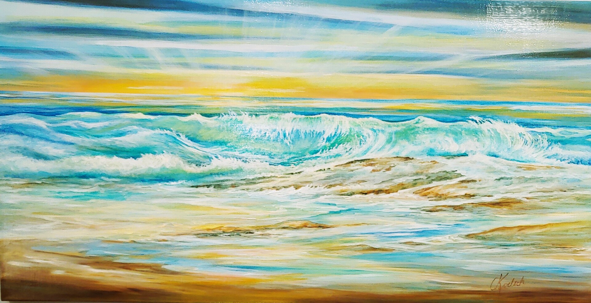 LAKESIDE SUNRISE - 24 X 48 IN. WIDE - ACRYLIC ON CANVAS