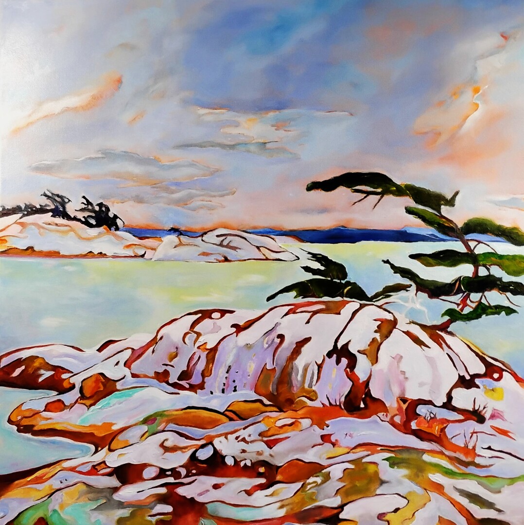 Winter Rocks - 26 x 26 in. wide - Oil on Canvas  - Framed