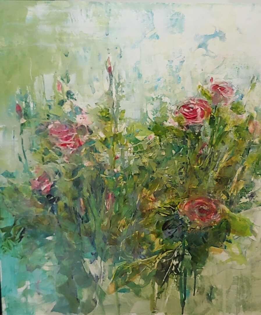 Marilyn's Roses - 20 x 20 - Oil on Wood Panel