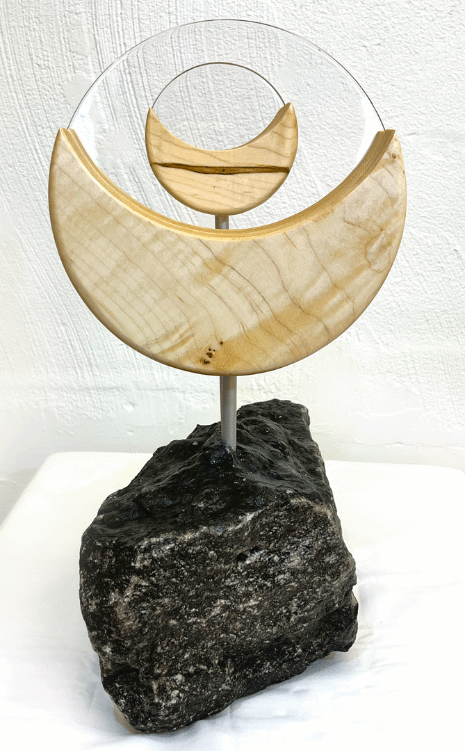 Family-Dynamic-2 - 15 x 13 x 7 in -  Curly maple, baltic birch, acrylic, rock - $1600