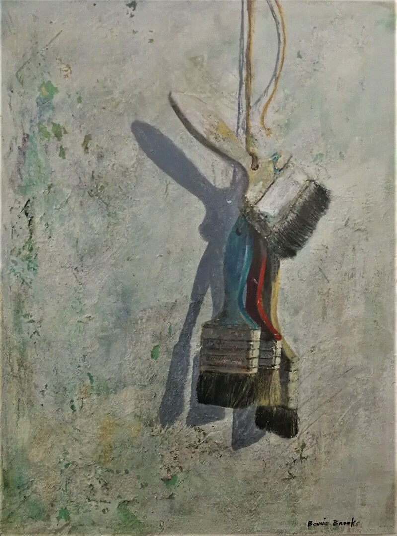 Hanging Brushes -Bonnie Brooks Acrylic on Wood Panel 24 x 18