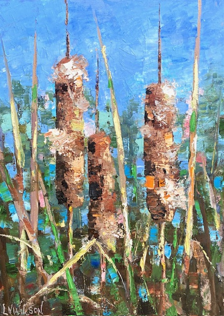 Cattails - 16 x 12 in. wide - Oil on Canvas - L. Wilson