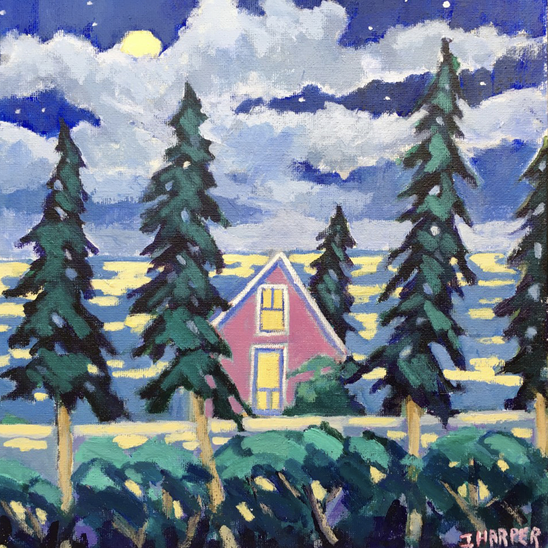 Moonlight Cottage - 10 x 10 - Acrylic on Canvas - James Harper